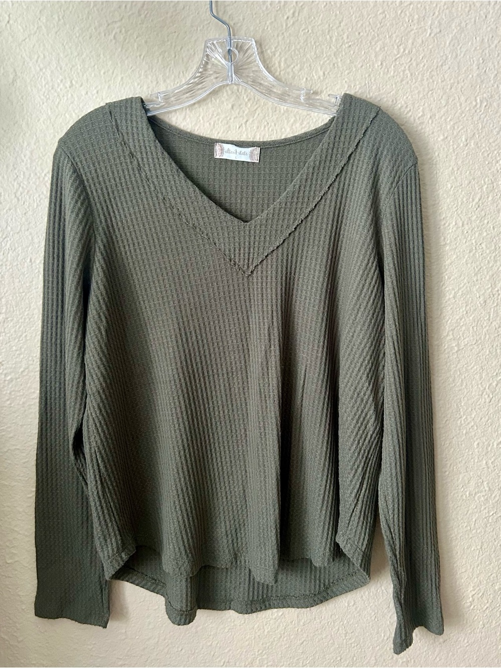 Altar'd State Olive V-Neck Waffle Knit Sweater